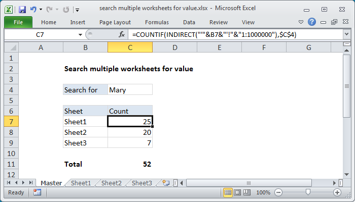 Excel Formula Search multiple worksheets For Value Exceljet